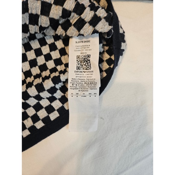 Emporio Armani Womens Black n White Checkerboard Sweater Boat Neck‎ 3/4 Sleeve M - Picture 3 of 4